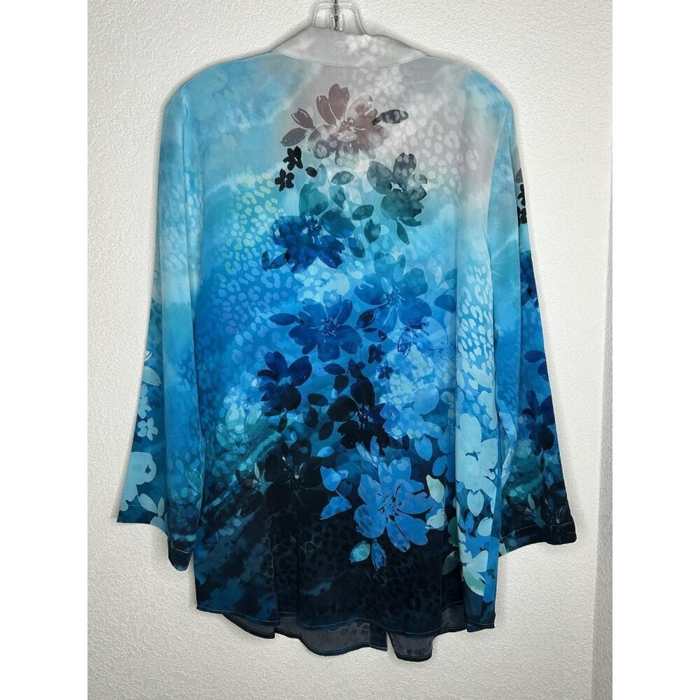 Soft Surroundings Shirt Womens Medium Blue Silk Floral Button Front Tunic Top - Picture 2 of 12